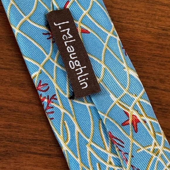 J.McLaughlin 100% Silk Coral Reef Tie - Ocean Blue Red Gold 61” - Picture 3 of 5